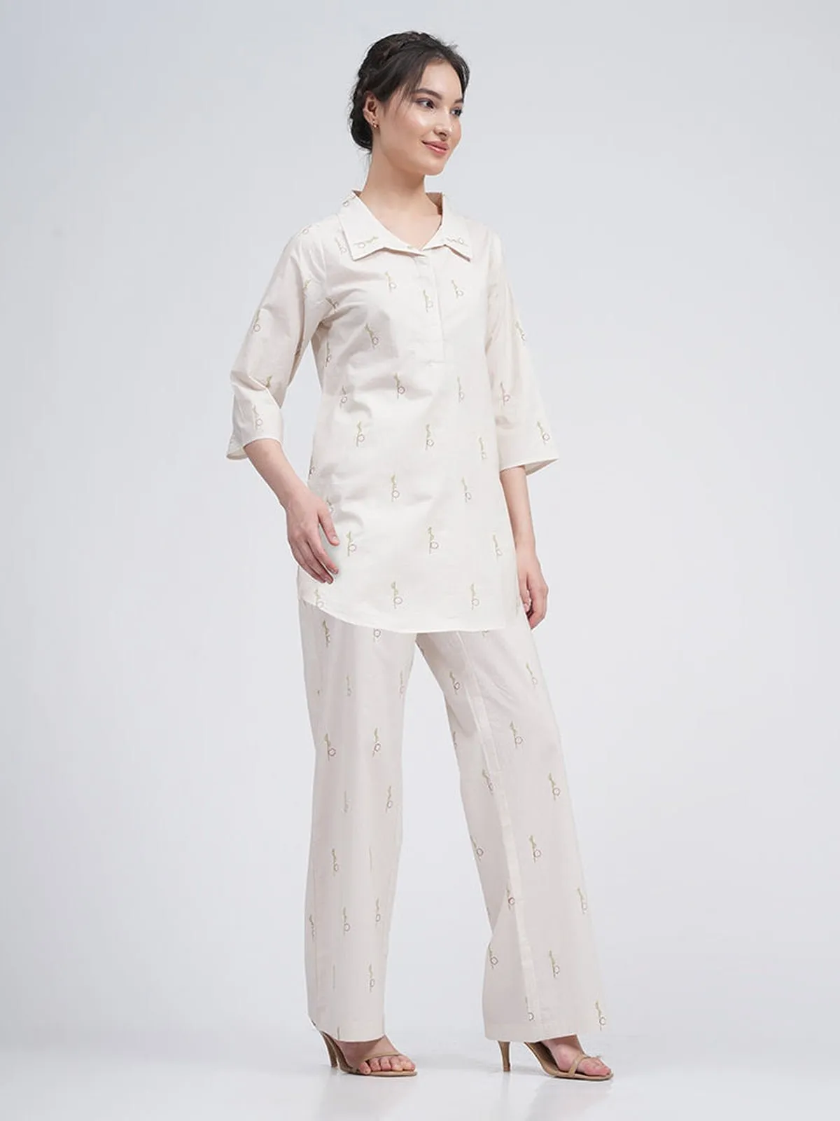 Organic Cotton Block Printed Skipper Collar Tunics & Trousers Co-ords Set