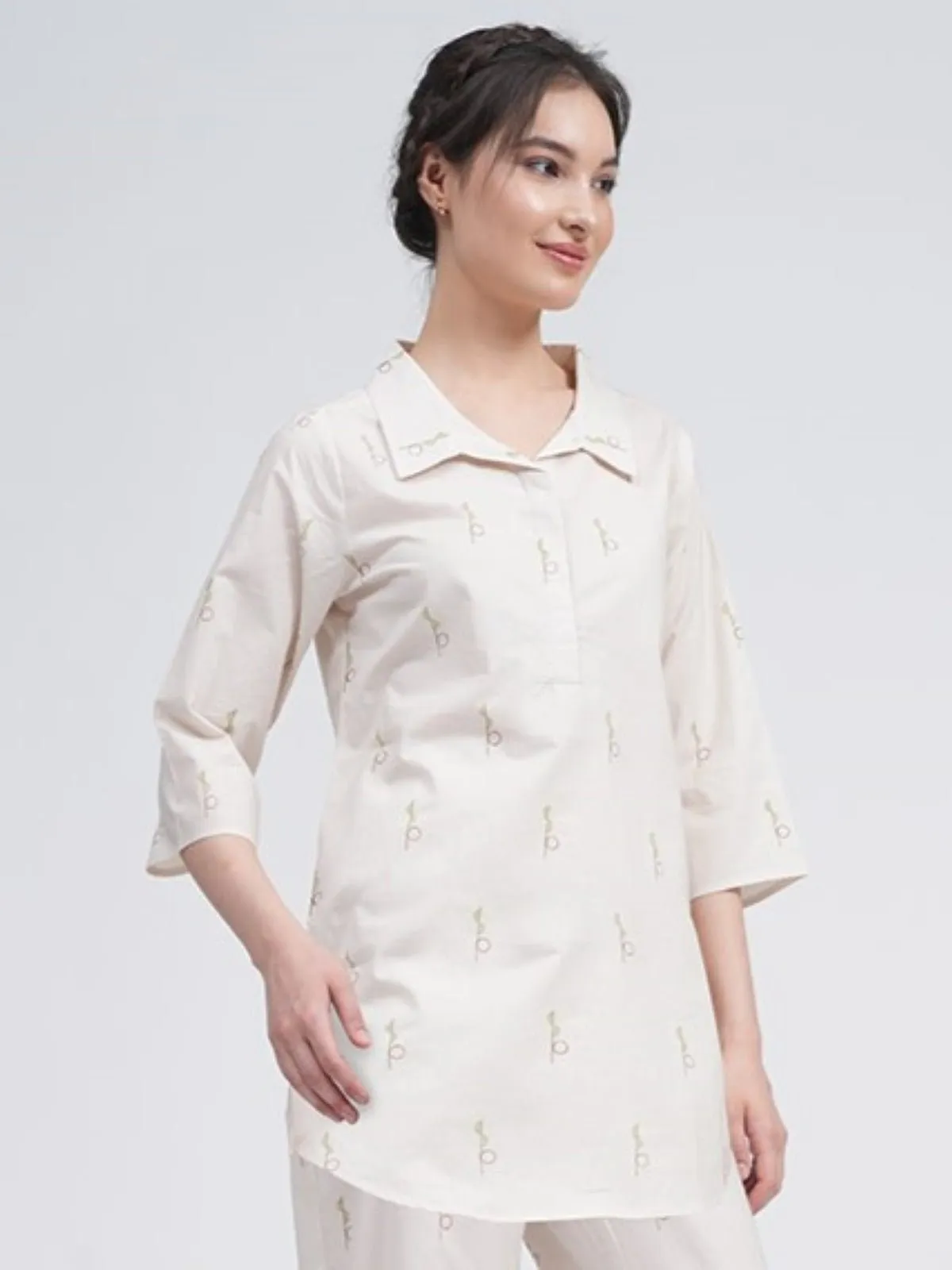 Organic Cotton Block Printed Skipper Collar Tunics & Trousers Co-ords Set