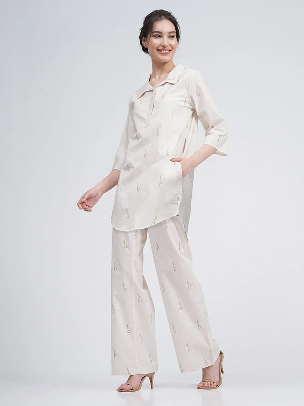 Organic Cotton Block Printed Skipper Collar Tunics & Trousers Co-ords Set