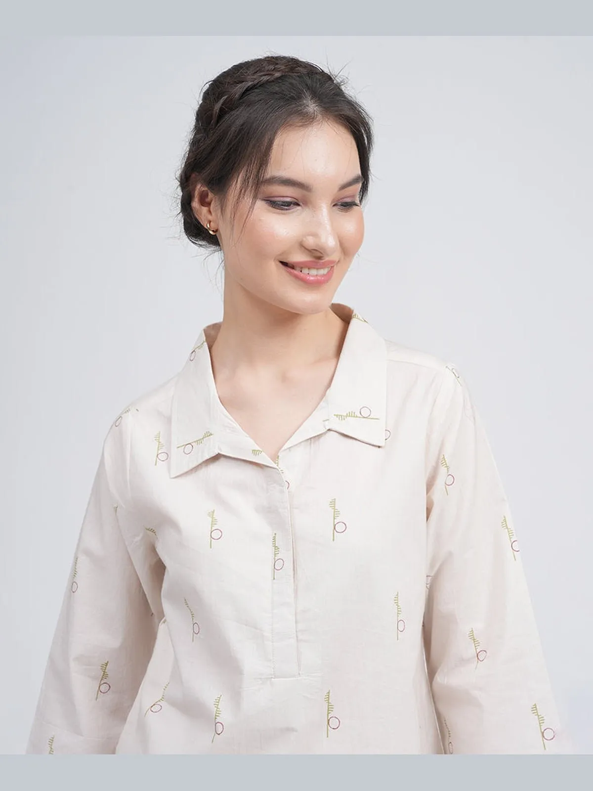 Organic Cotton Block Printed Skipper Collar Tunics & Trousers Co-ords Set