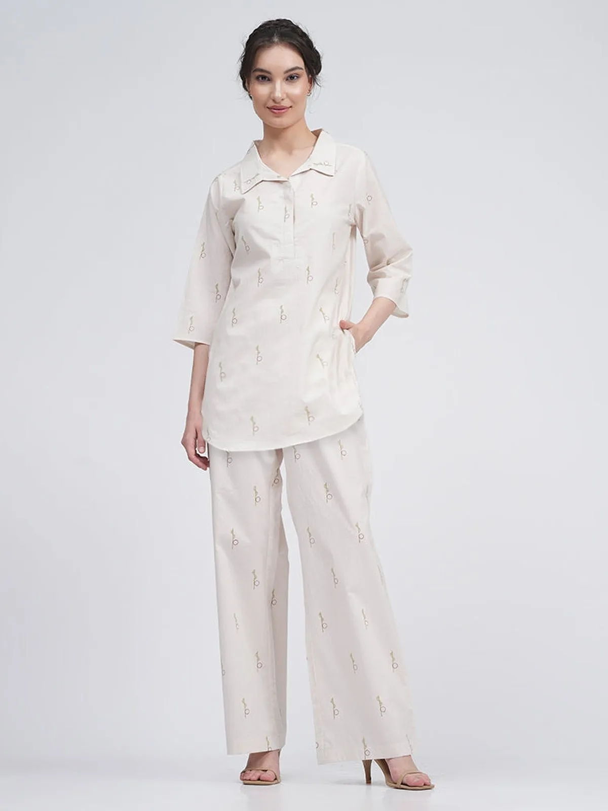 Organic Cotton Block Printed Skipper Collar Tunics & Trousers Co-ords Set