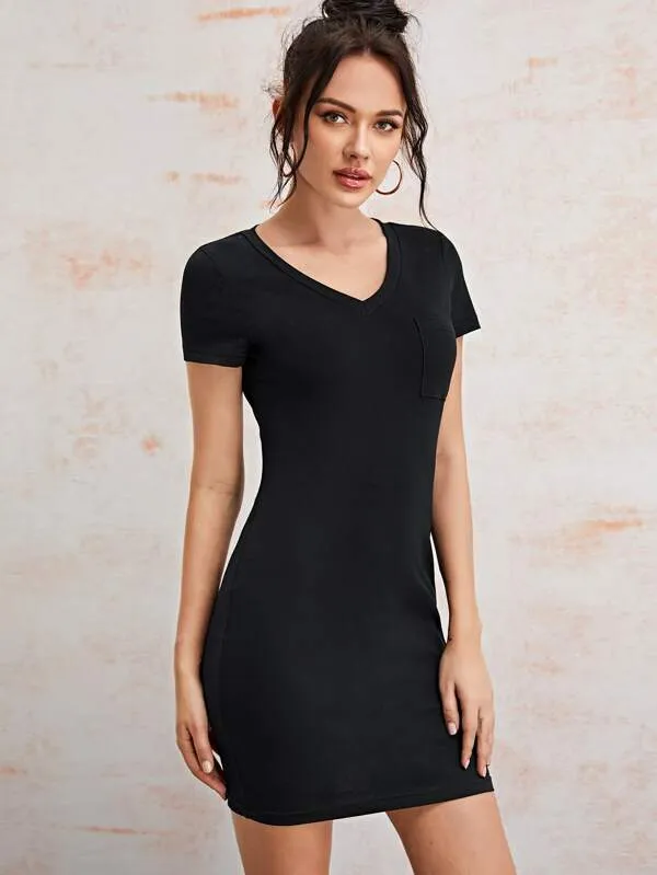 Patch Pocket Bodycon T-Shirt Dress