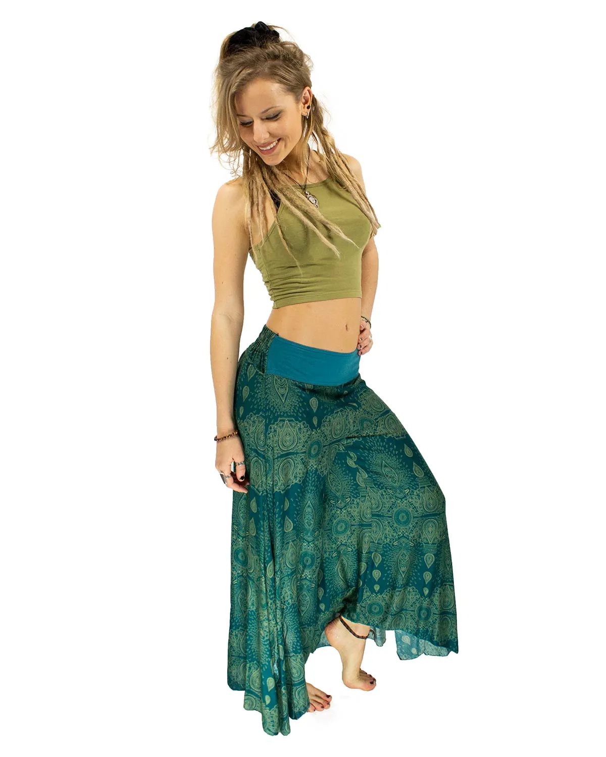 Patterned Palazzo Harem Pants Turquoise