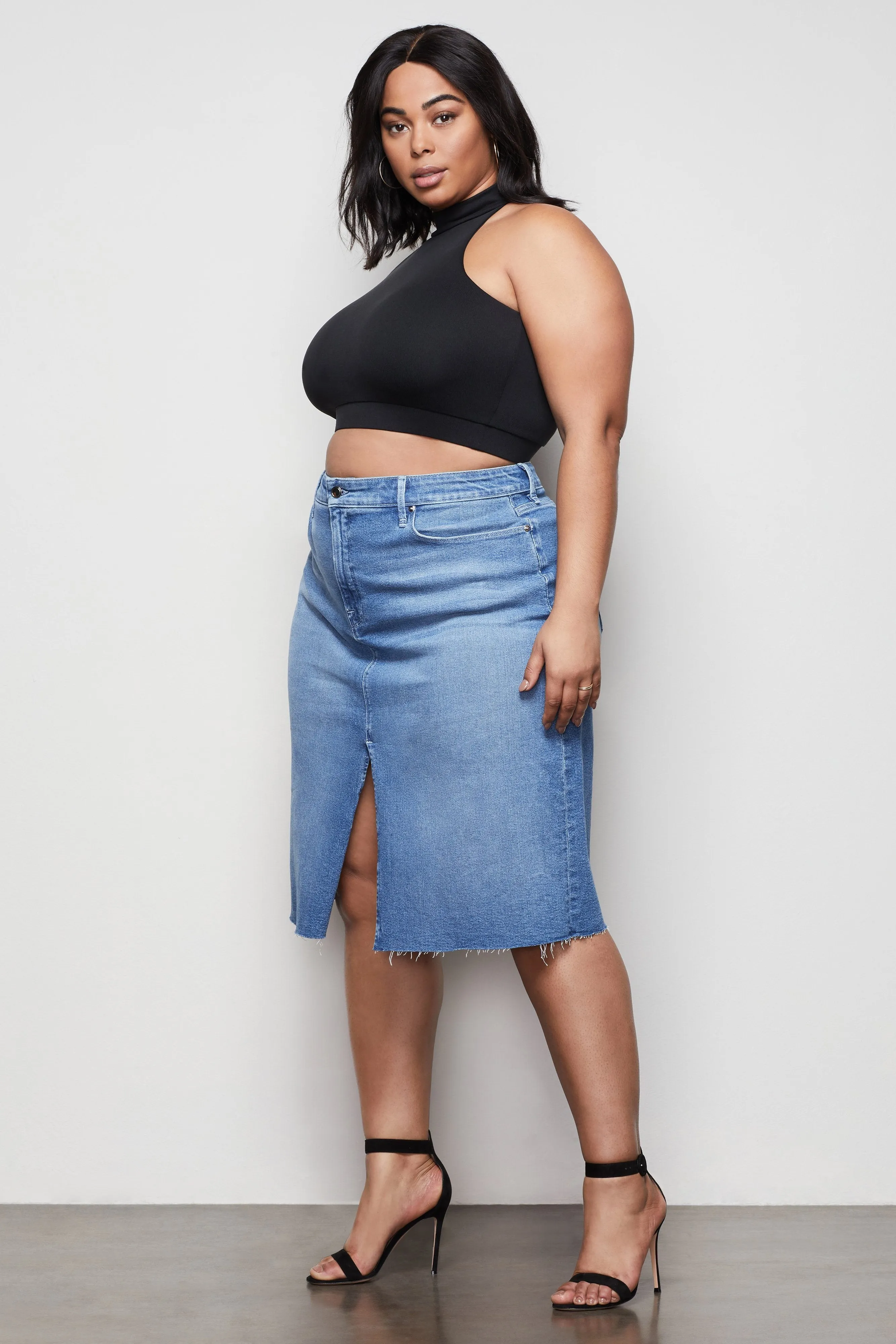 PENCIL SKIRT WITH SLIT | BLUE420