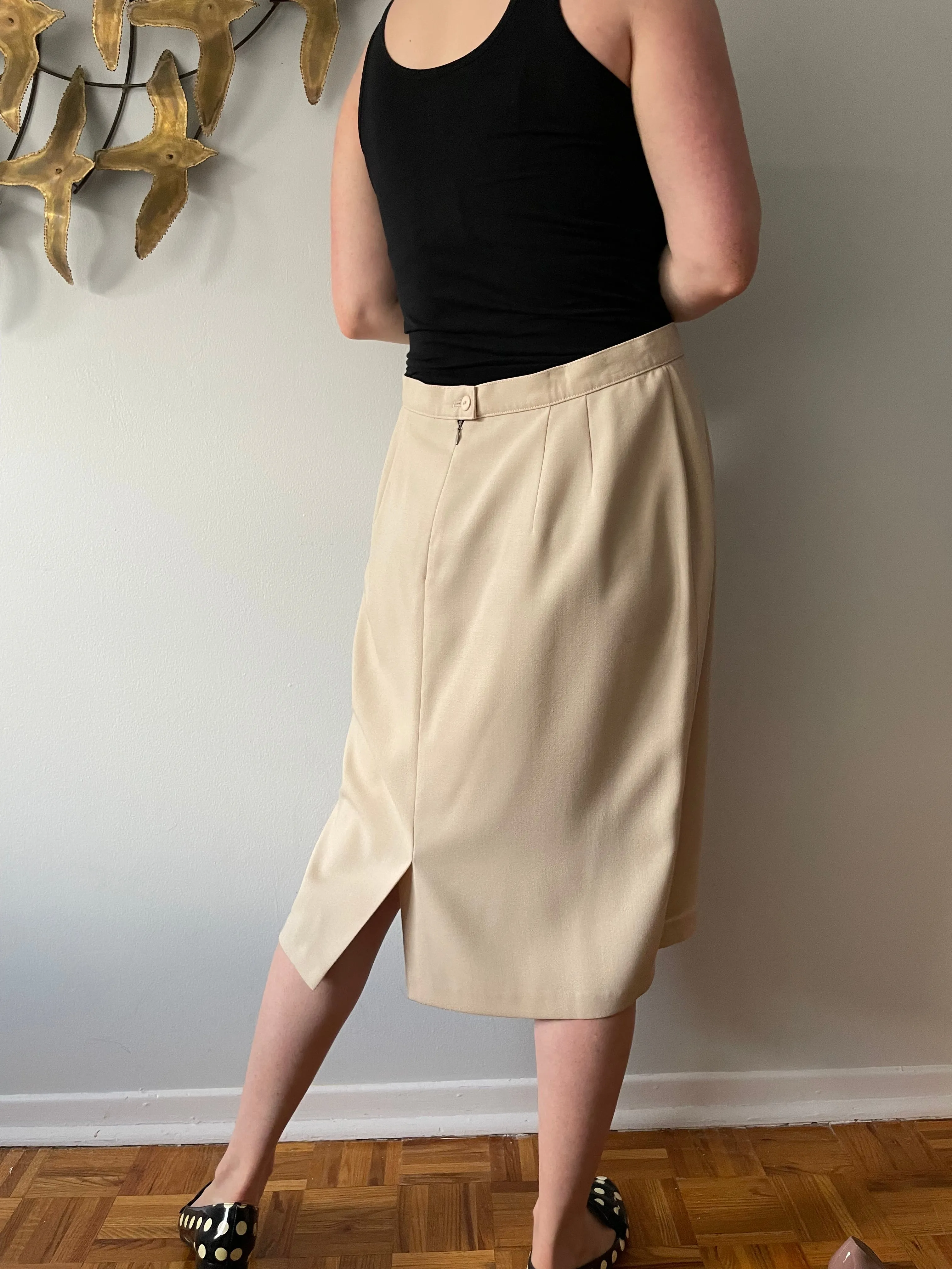 Peter Nygard Sand Beige 100% Virgin Wool High Rise Pencil Skirt - Large