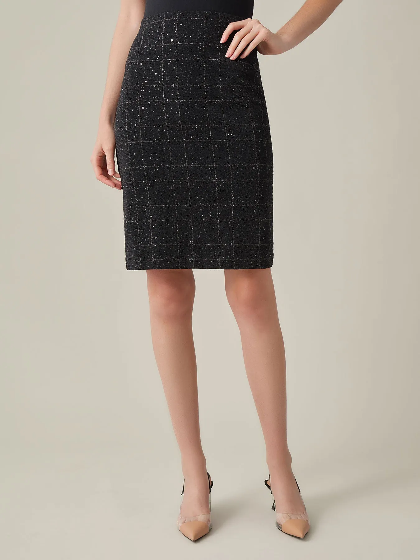 Petite Pull-On Pencil Skirt, Plaid Sparkle Detail