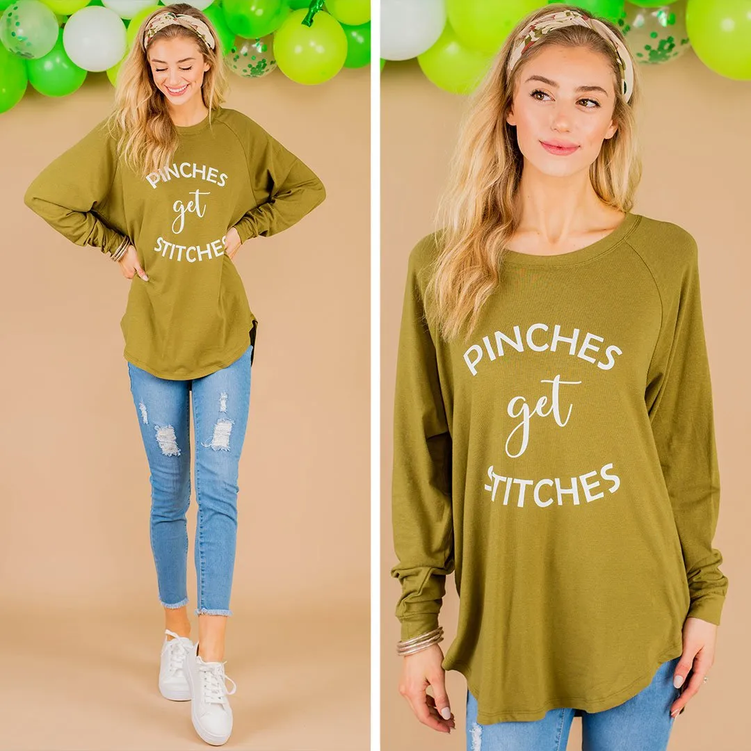 Pinches Get Stitches Olive Green Graphic Tunic