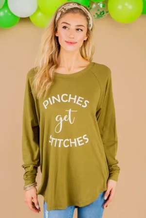 Pinches Get Stitches Olive Green Graphic Tunic