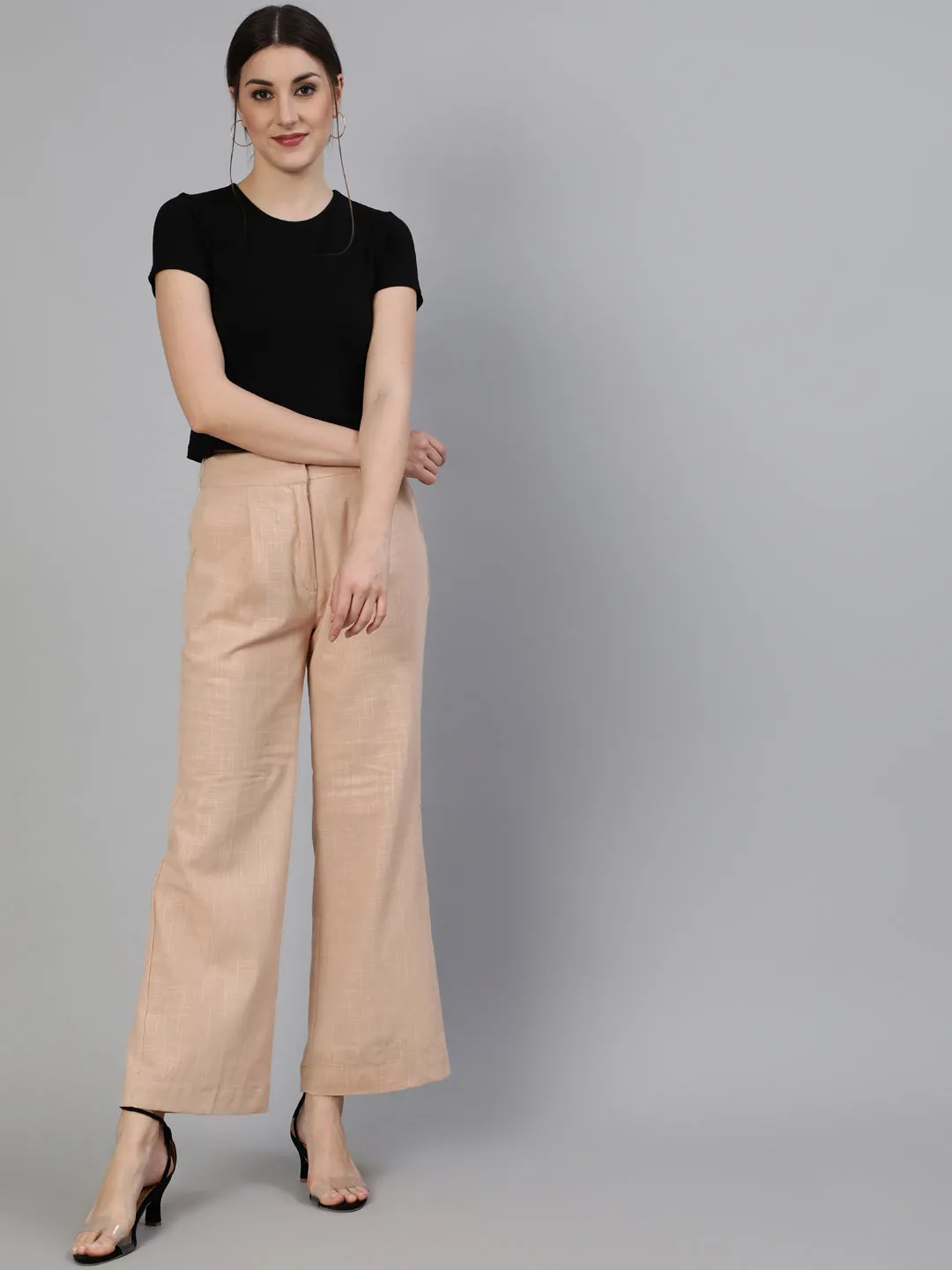 Pink Clay Cotton Slub Flared High Rise Parallel Pants