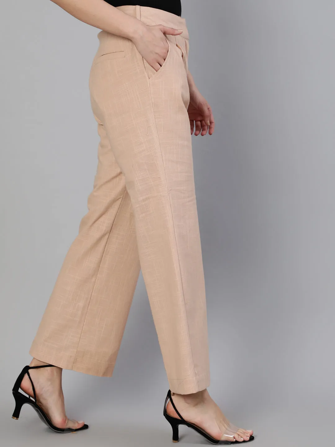 Pink Clay Cotton Slub Flared High Rise Parallel Pants