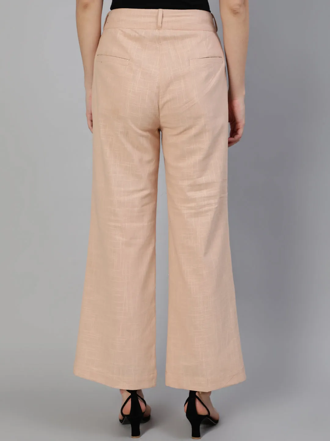 Pink Clay Cotton Slub Flared High Rise Parallel Pants