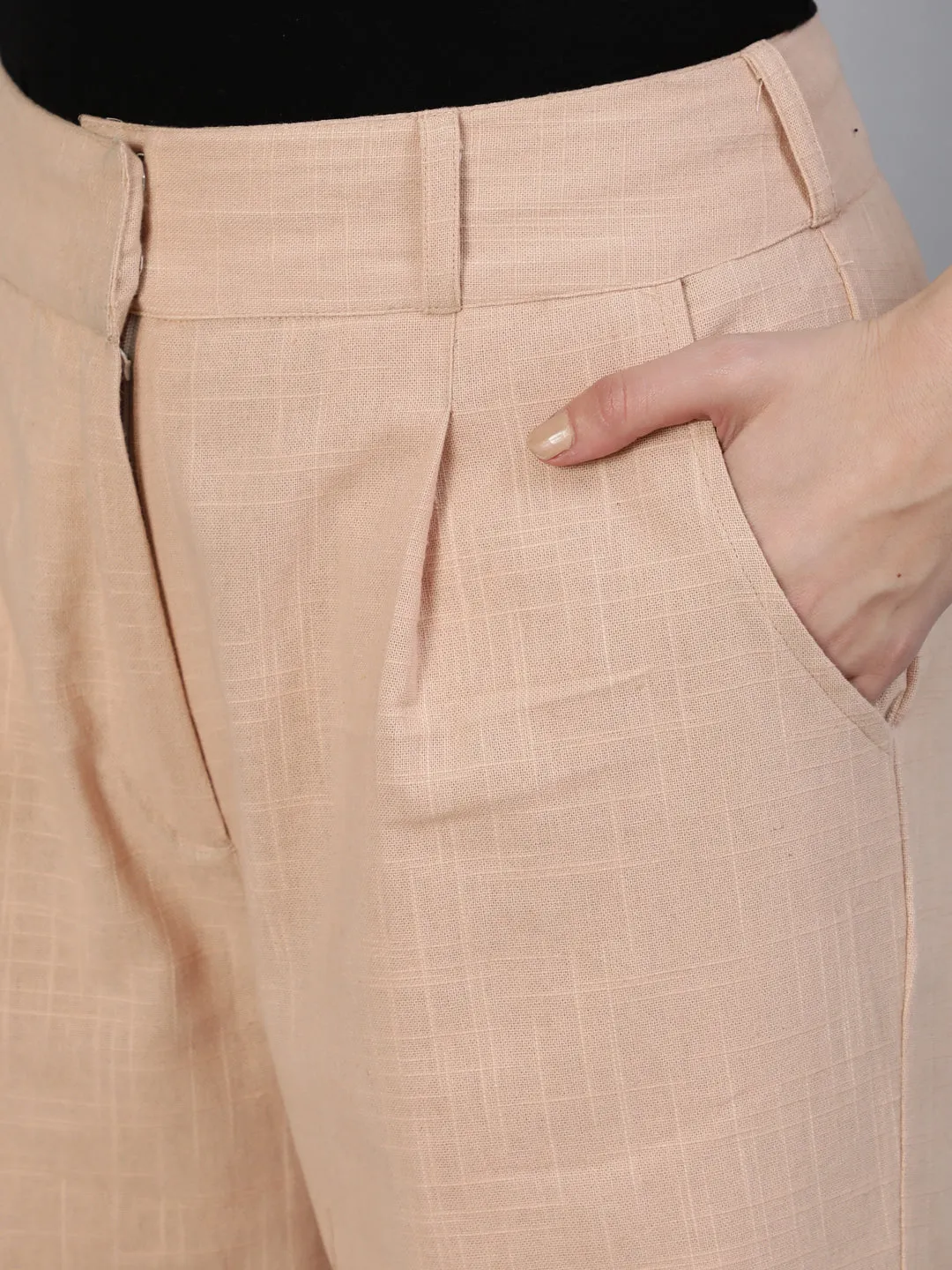 Pink Clay Cotton Slub Flared High Rise Parallel Pants