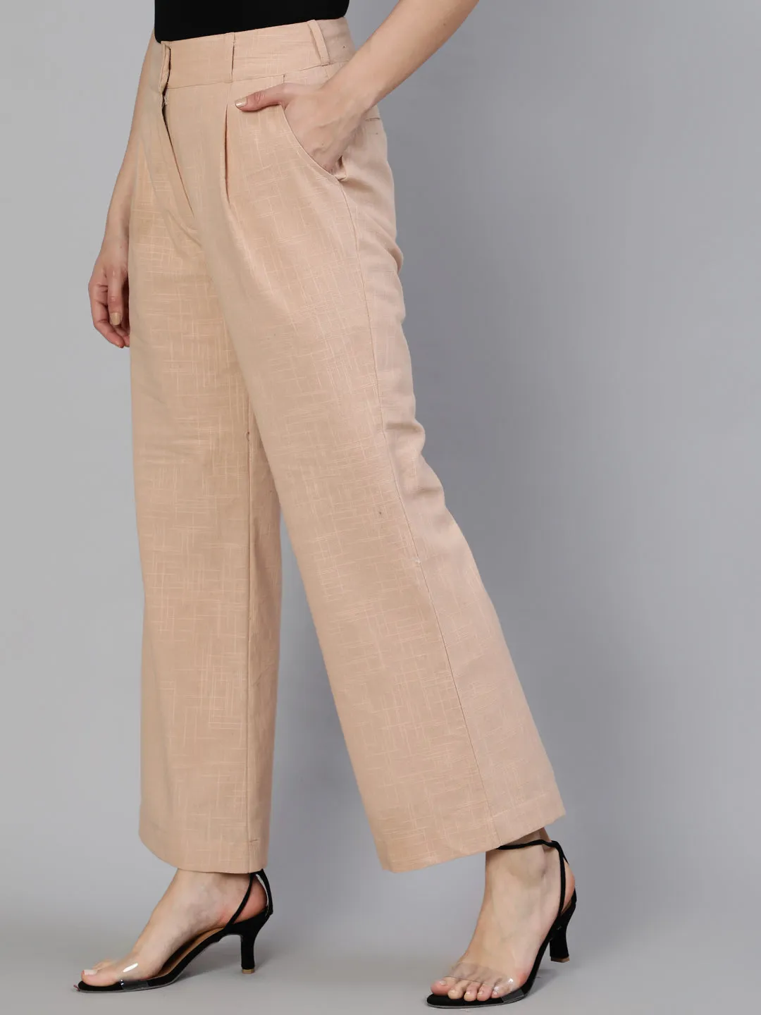 Pink Clay Cotton Slub Flared High Rise Parallel Pants