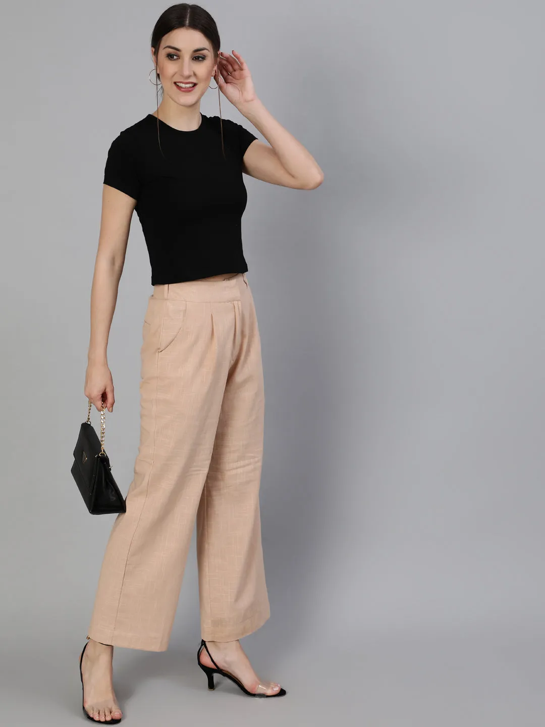 Pink Clay Cotton Slub Flared High Rise Parallel Pants