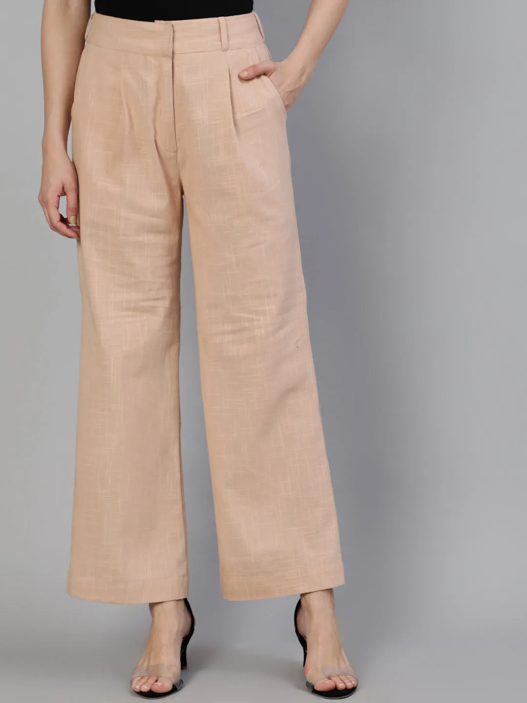 Pink Clay Cotton Slub Flared High Rise Parallel Pants