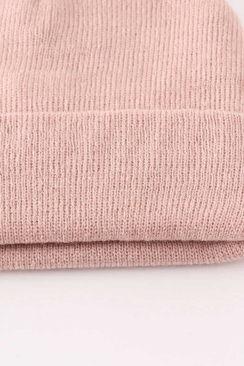 Pink ribbed basic knit beanie