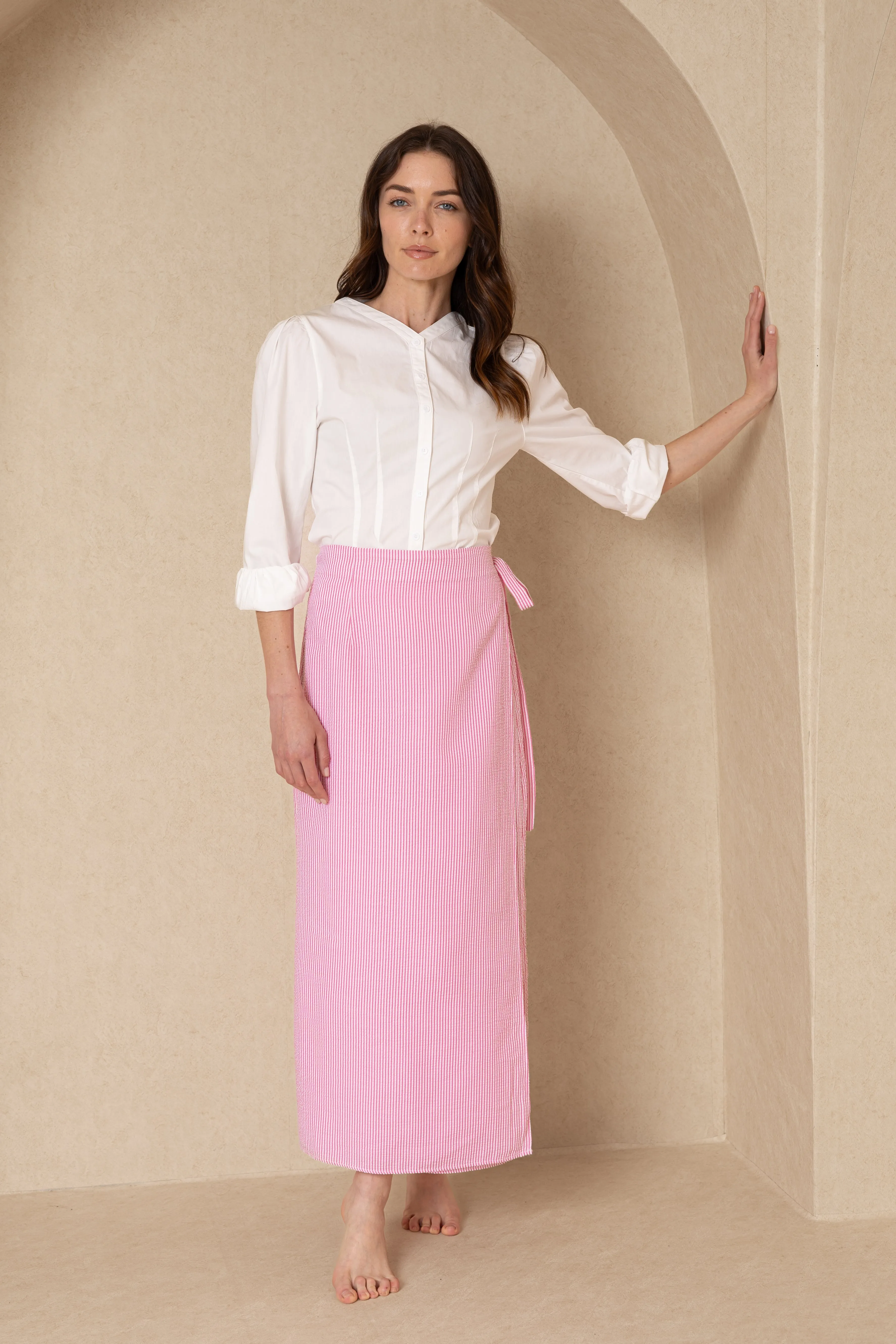 Pink Seersucker Wrap Skirt