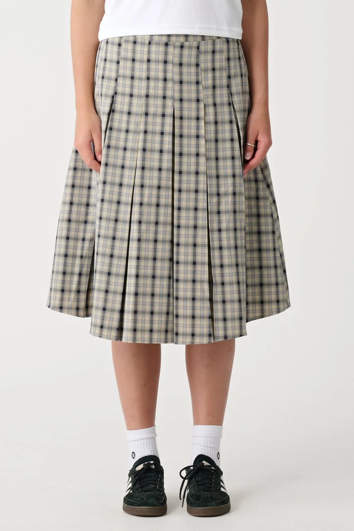 PLAID MIDI SKIRT - Navy