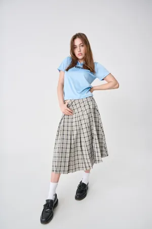 PLAID MIDI SKIRT - Navy