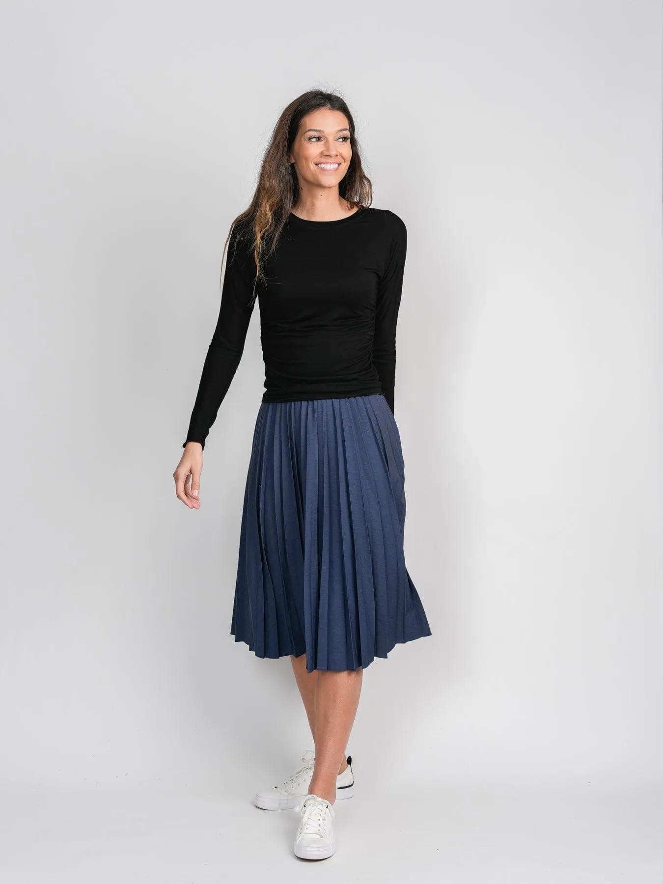 PLEATED SKIRT 27" - DARK DENIM