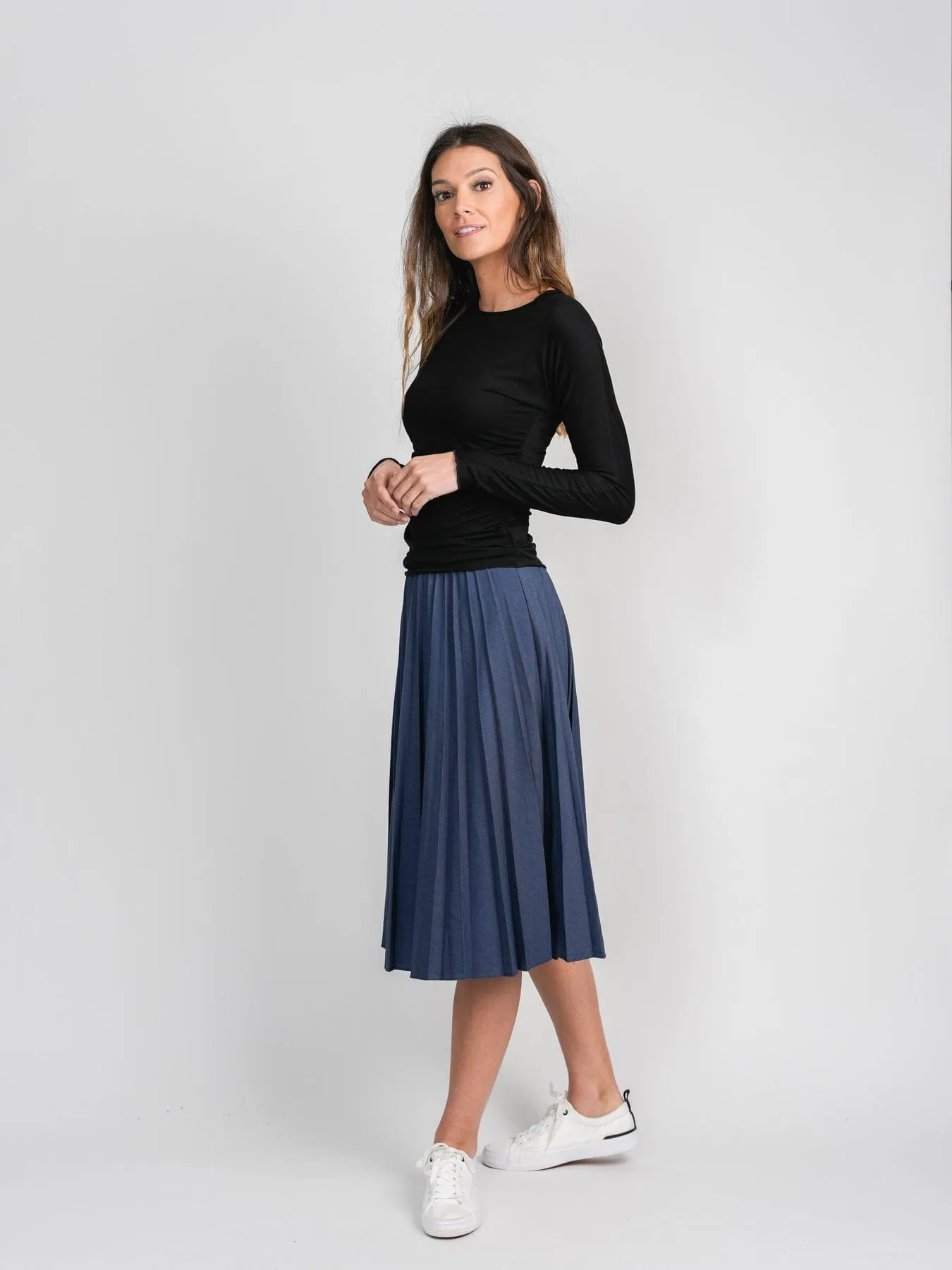 PLEATED SKIRT 27" - DARK DENIM