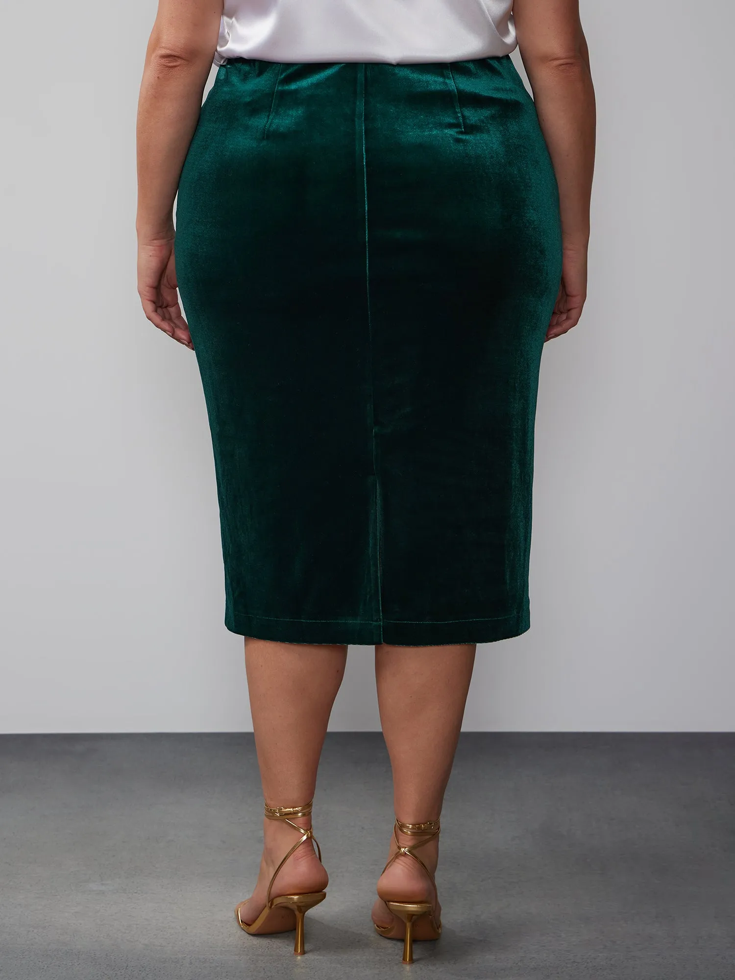 Plus Velvet Midi Pencil Skirt