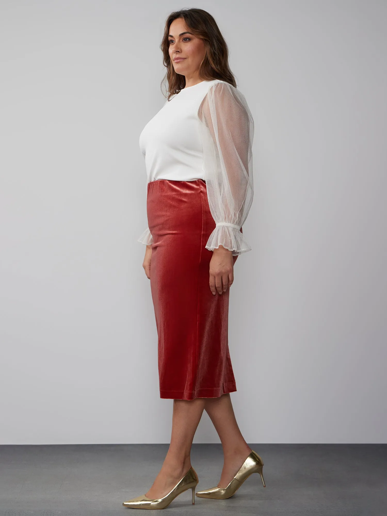 Plus Velvet Midi Pencil Skirt