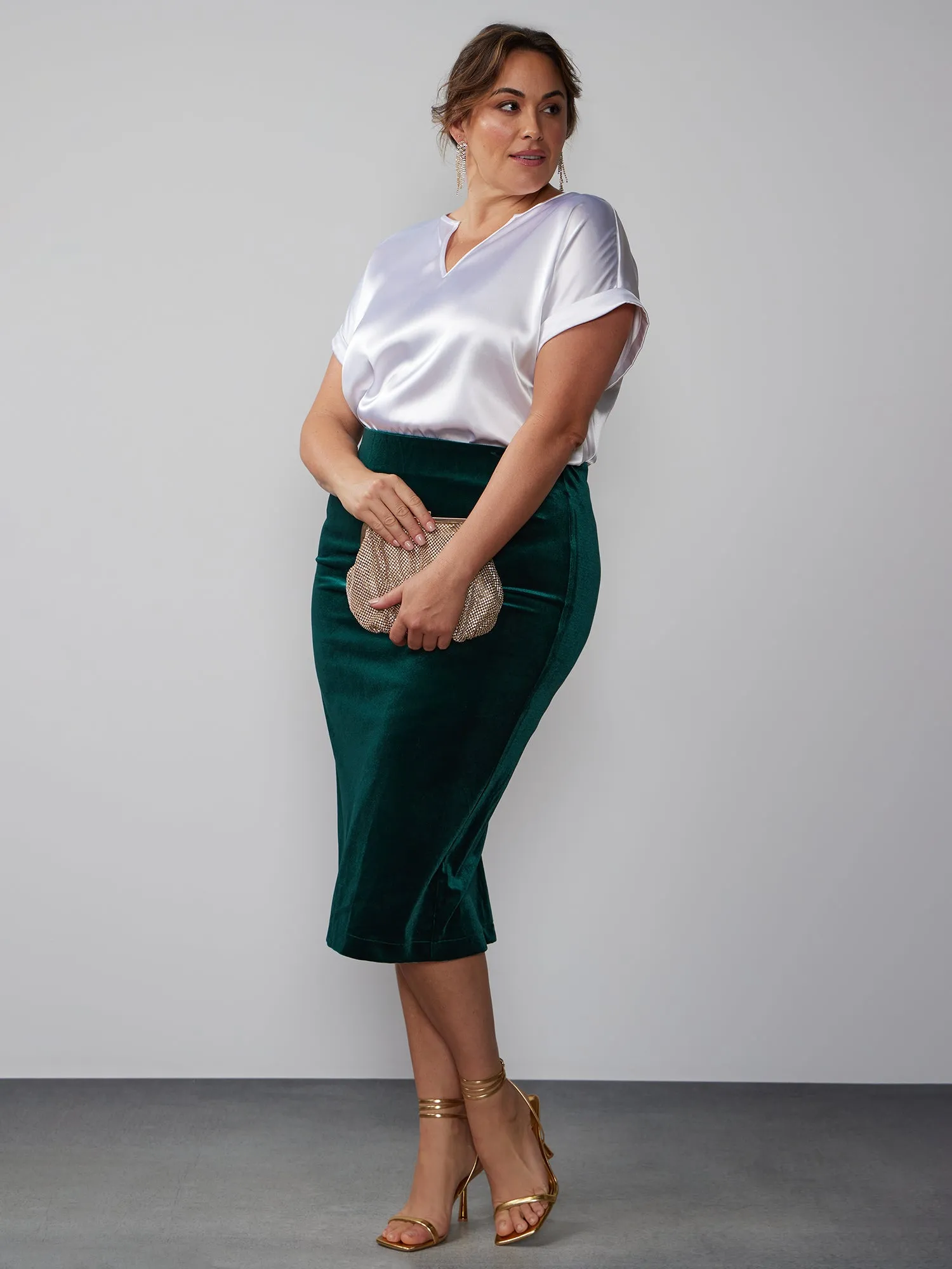 Plus Velvet Midi Pencil Skirt