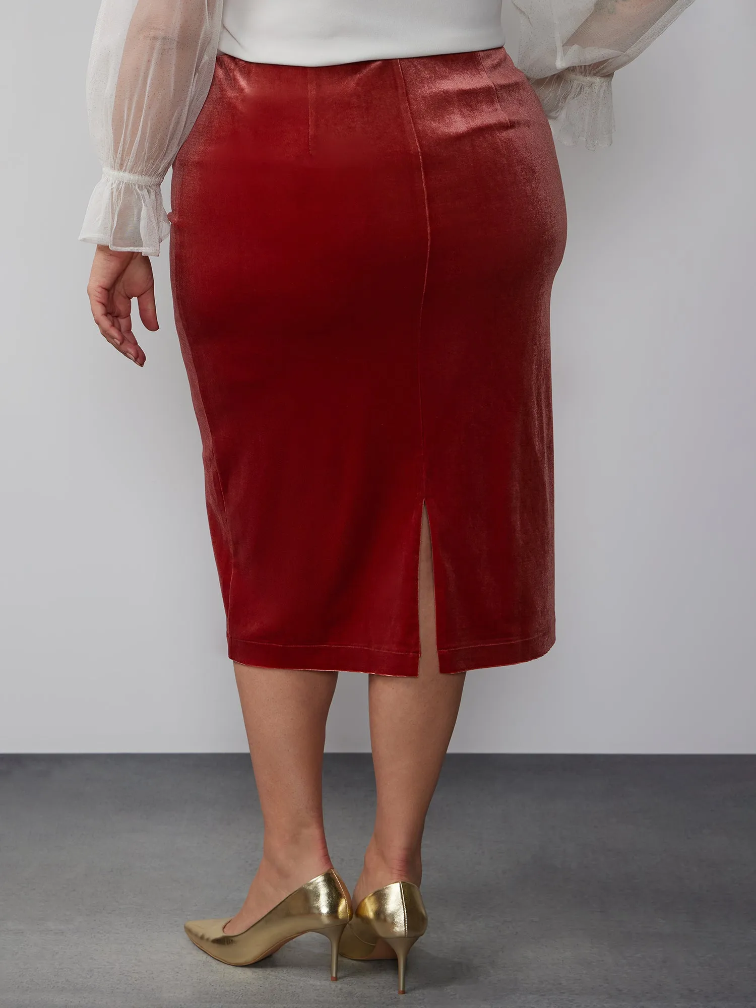 Plus Velvet Midi Pencil Skirt