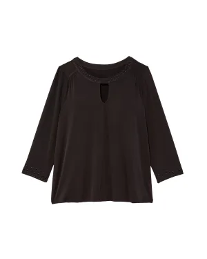 Prue 3/4 Sleeve Studded Top with Keyhole | Black