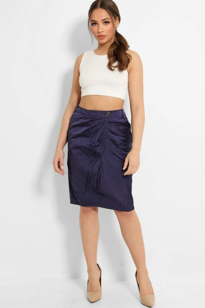 Purple Creased Fabric Pencil Skirt