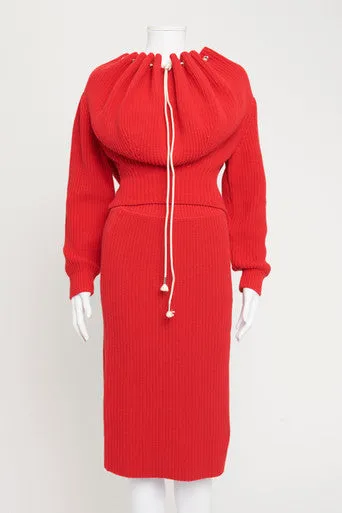 Red Raf Simons Knitted Preowned Jumper and Skirt Set