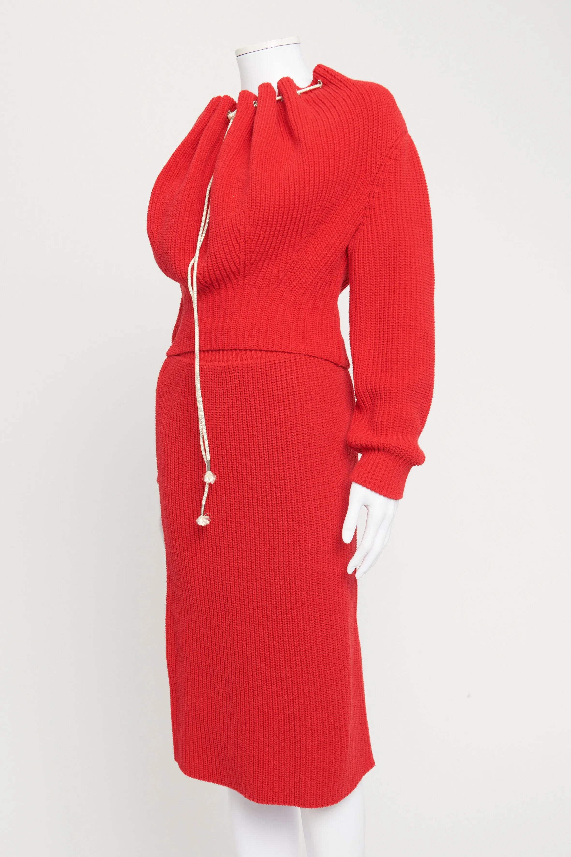 Red Raf Simons Knitted Preowned Jumper and Skirt Set