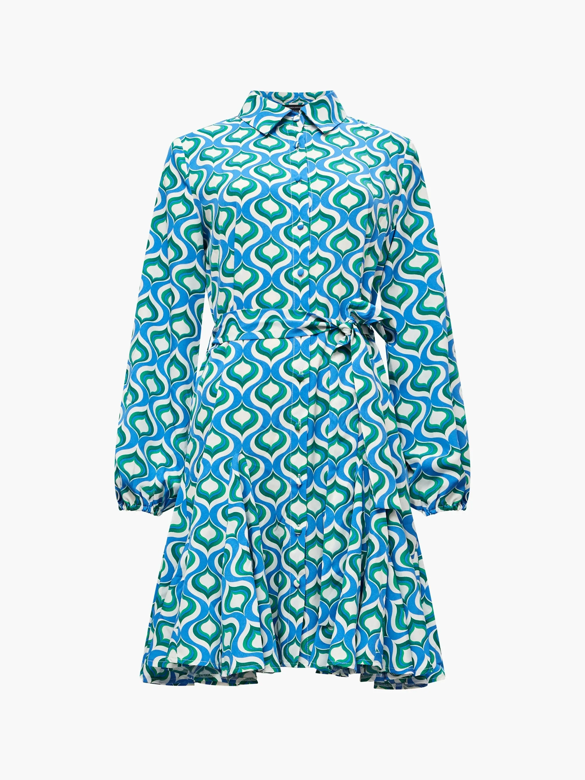 Retro Print Belted Shirt Mini Dress