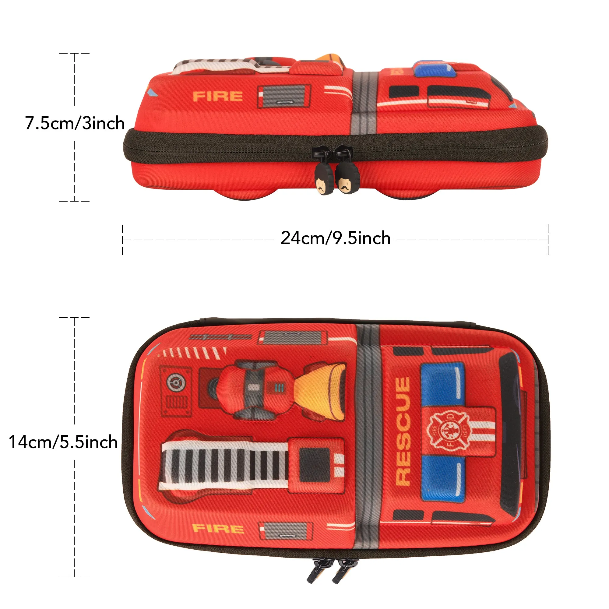 Rockpapa Large-Capacity Fire Truck Pencil Case, Pencil Box, Pencil Pouch for Kids