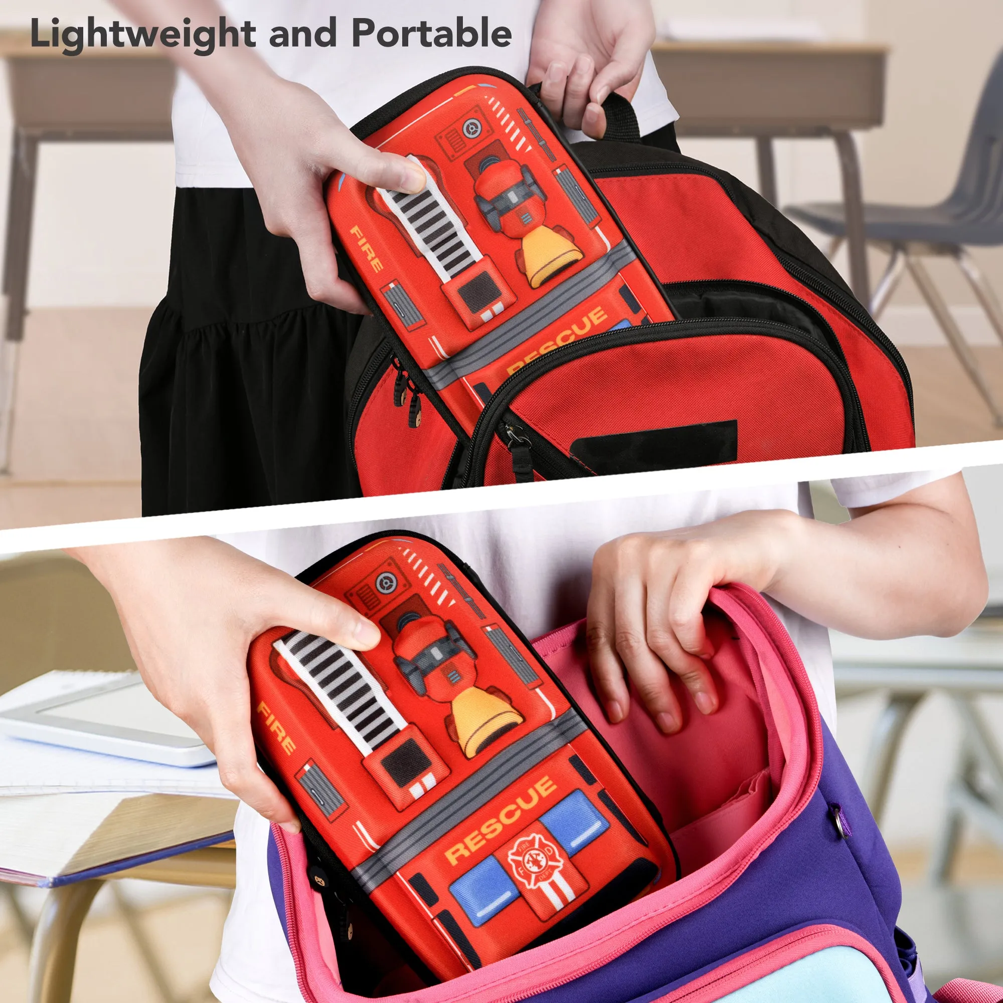 Rockpapa Large-Capacity Fire Truck Pencil Case, Pencil Box, Pencil Pouch for Kids