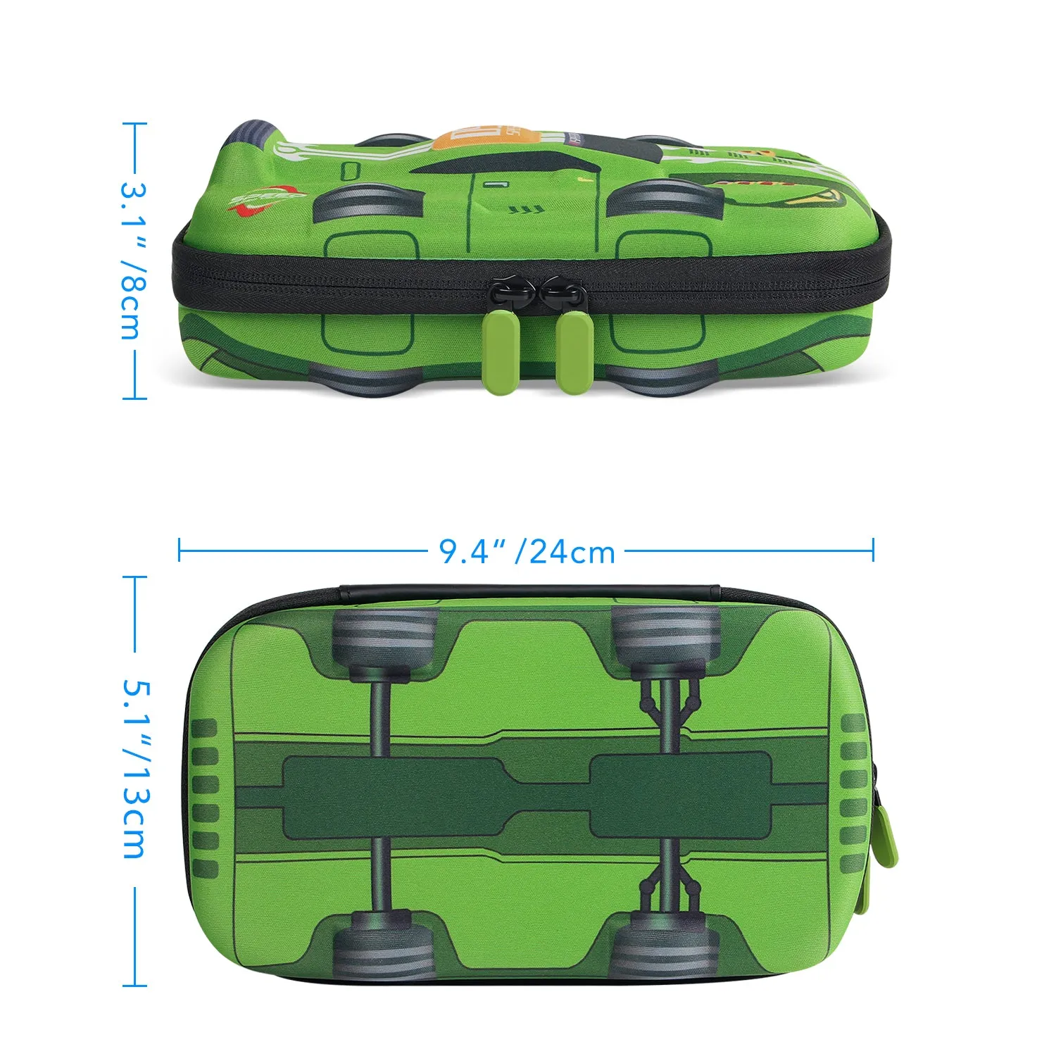 Rockpapa Large-Capacity Green Sport Racing Car Pencil Case, Pencil Box, Pencil Pouch for Kids