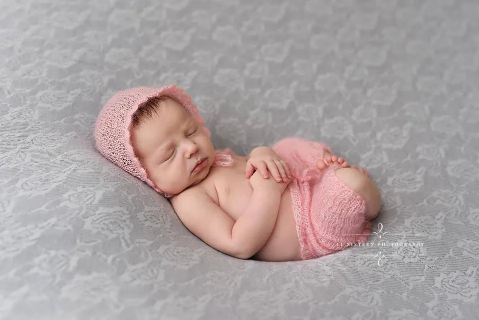 SET Pink Ruffles Mohair Newborn Pants and Bonnet Hat