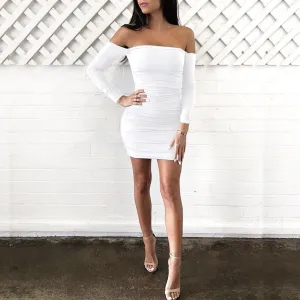 Sexy one shoulder long sleeve bodycon dress