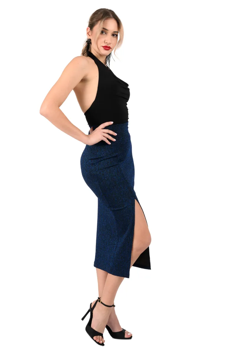 Shimmering Midi Pencil Skirt With Slit