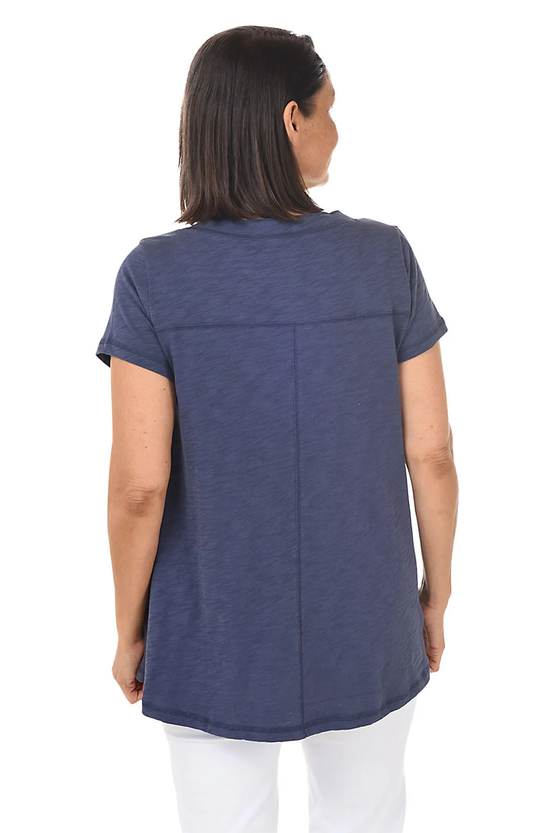 Slub-Knit Short Sleeve Seamed Tunic