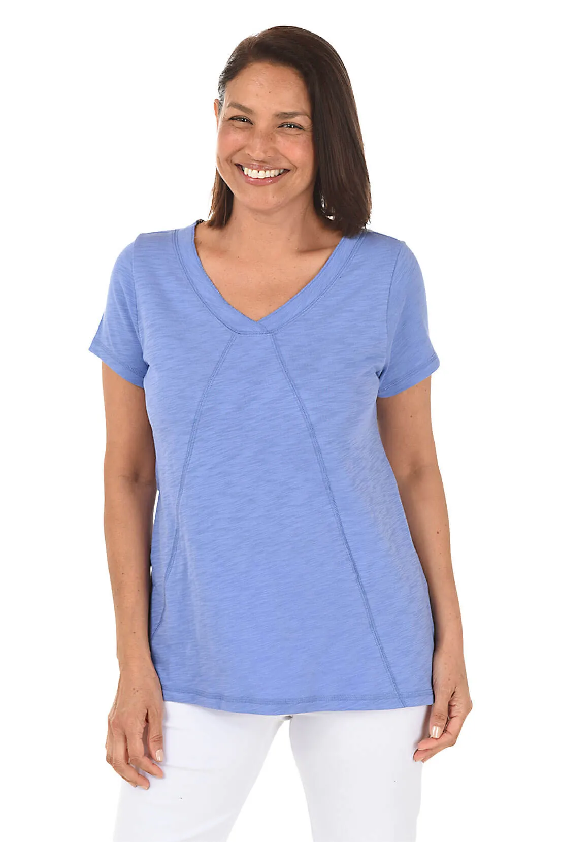 Slub-Knit Short Sleeve Seamed Tunic