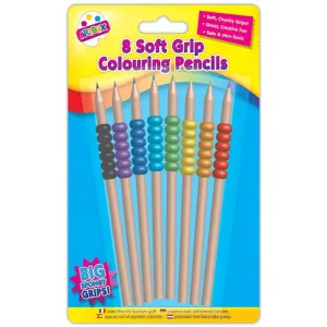 Soft Grip Colouring Pencils - 8 Pack Chunky Grips Assorted Bright Colours Drawing Art Supplies