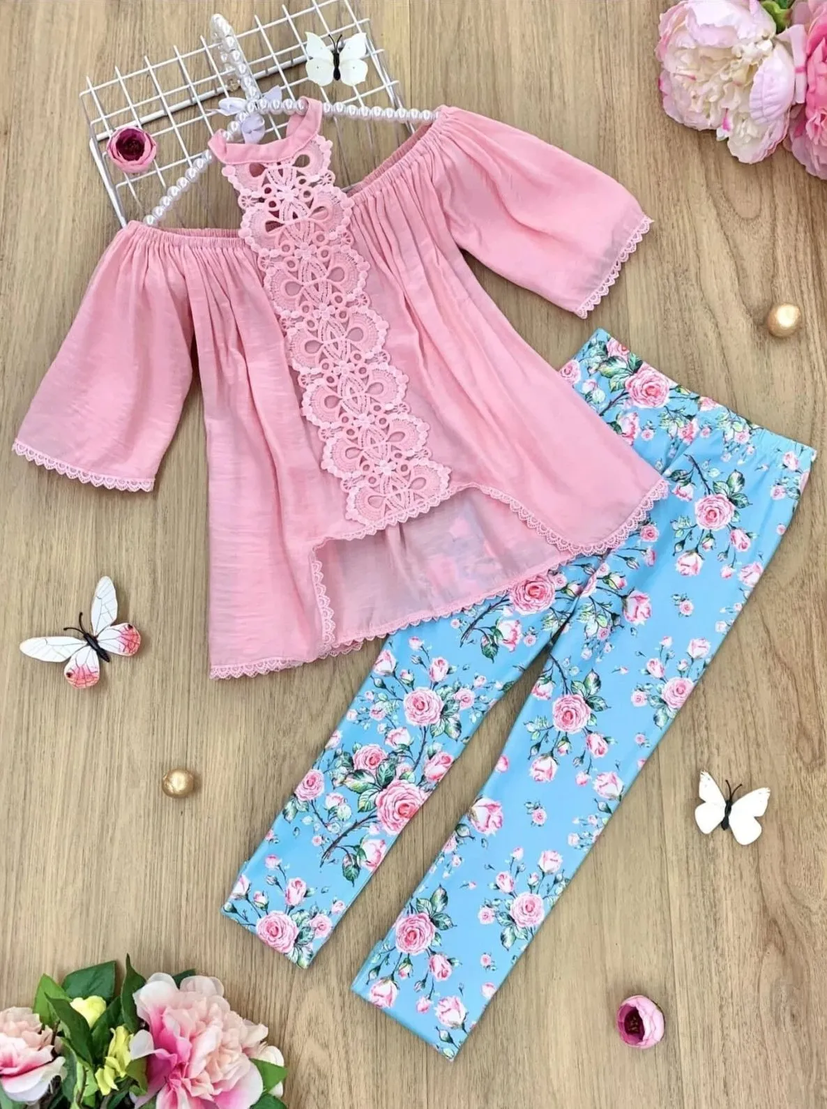 Spring Awakening Lace Tunic And Floral Legging Set