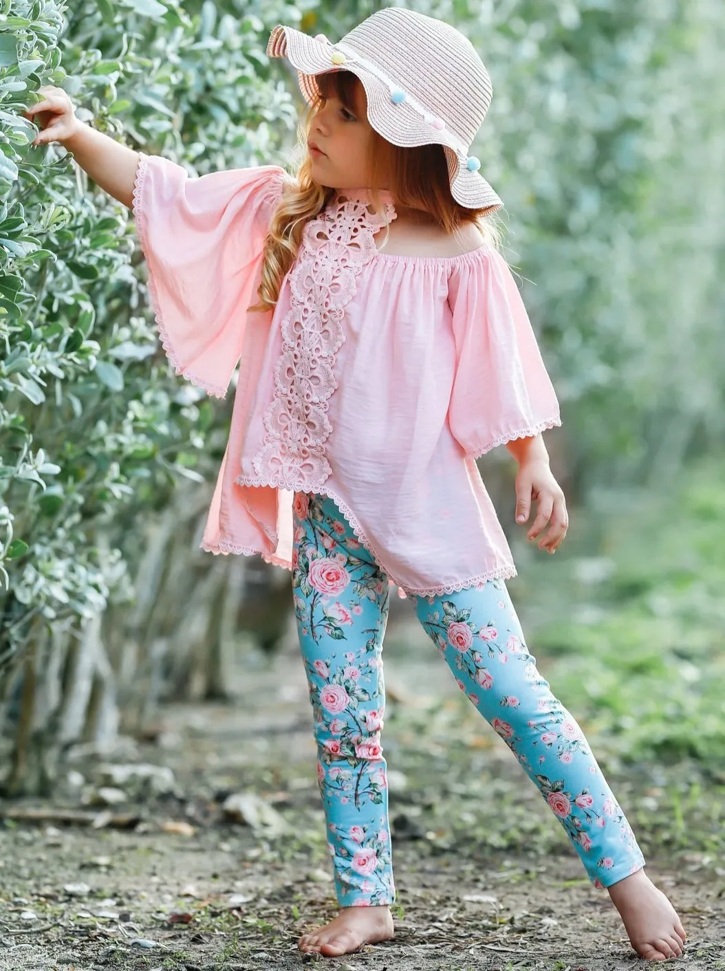 Spring Awakening Lace Tunic And Floral Legging Set