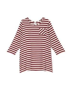 Stacey 3/4 Sleeve Split Back Tee | Burgundy / Ivory