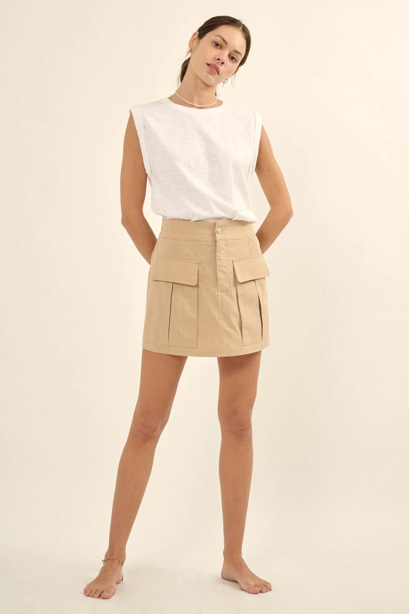 Step It Up Cotton Twill Cargo Mini Skirt