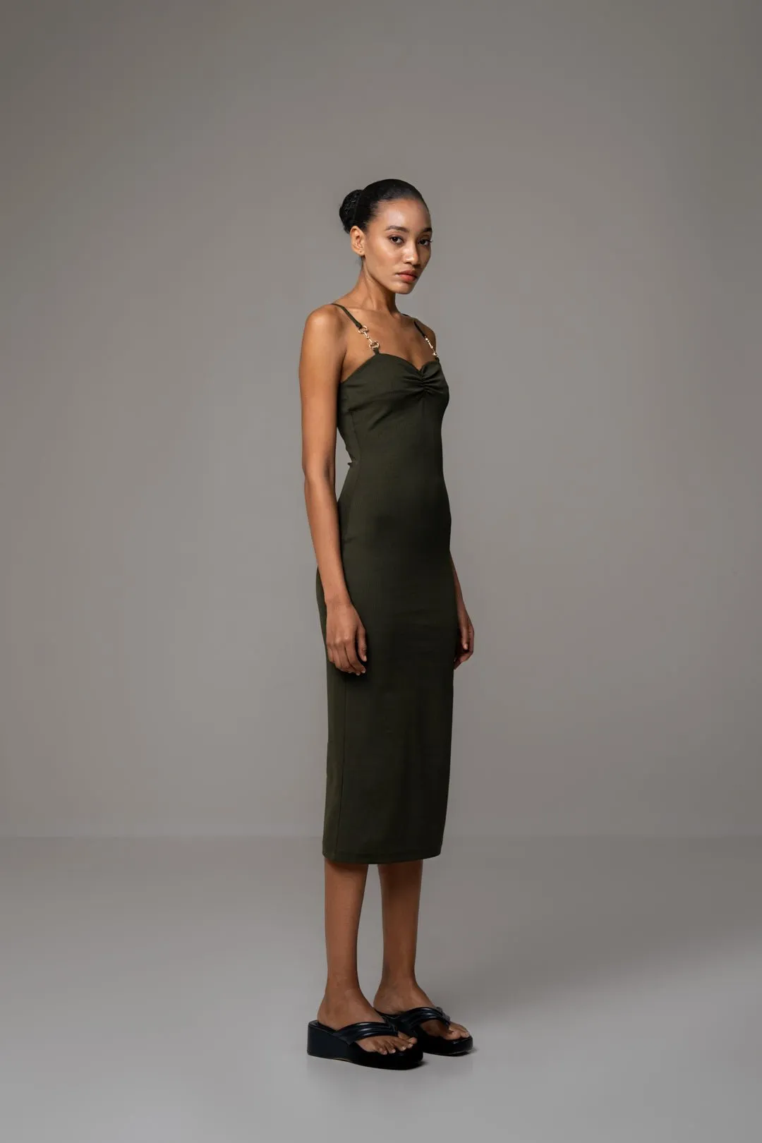 STRAPPY SWEETHEART OLIVE DRESS