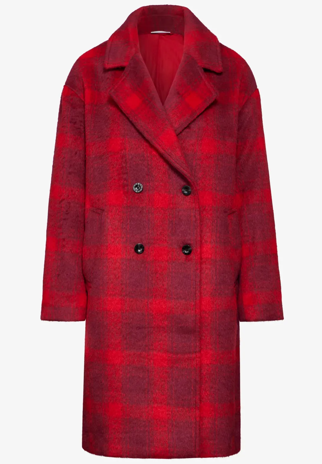 Street One red long check coat 101179