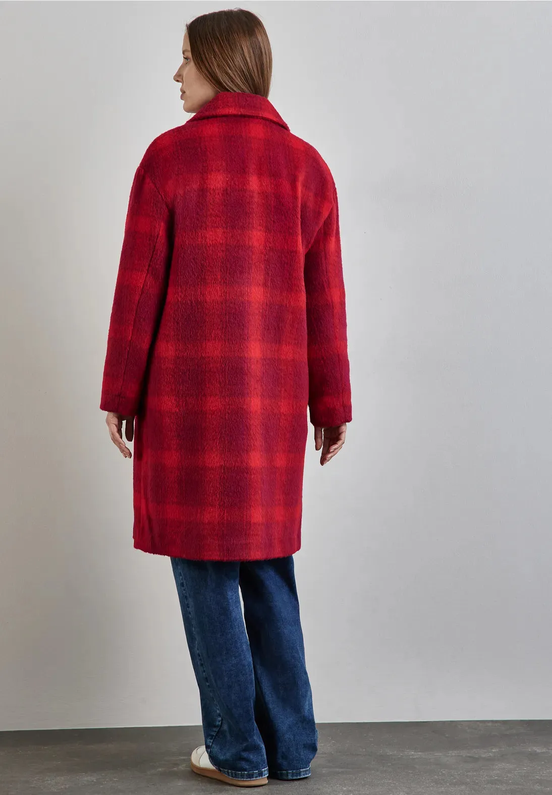 Street One red long check coat 101179